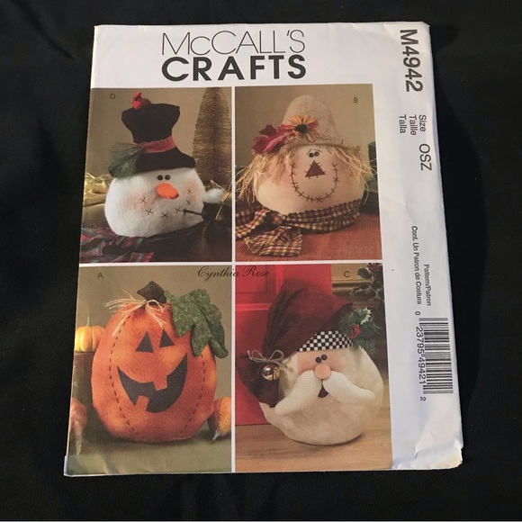 McCall's Pattern Snowman Scarecrow Halloween Pumpkin Santa Decorations M4942 - Picture 1 of 6
